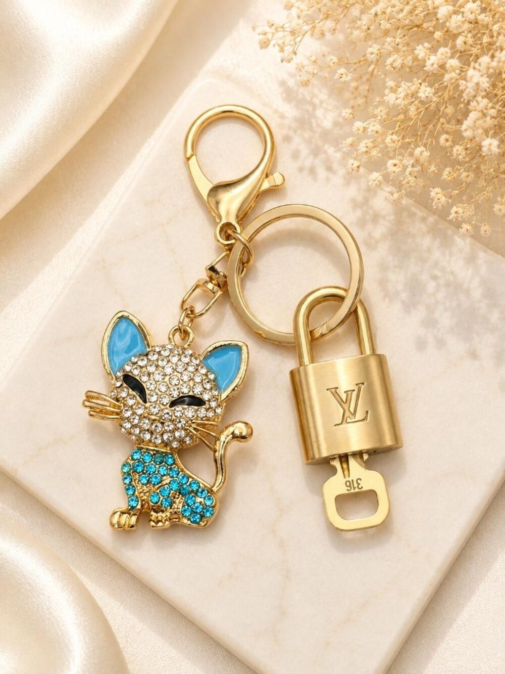 Louis Vuitton Gold Lock 🔑 Authentic LV Padlock + Unbranded Cat Bag Charm